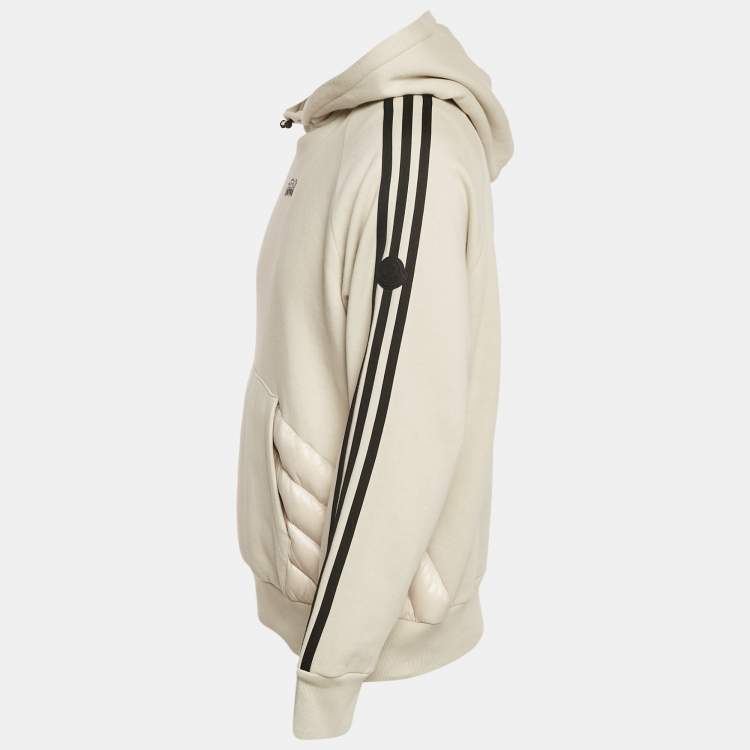 Pre Owned Moncler x Adidas Grey Cotton and Puffer Trim Hoodie S