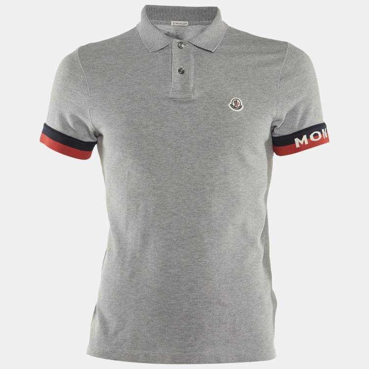 Pre Owned Moncler Grey Cotton Logo Sleeve Detail Polo T-Shirt S