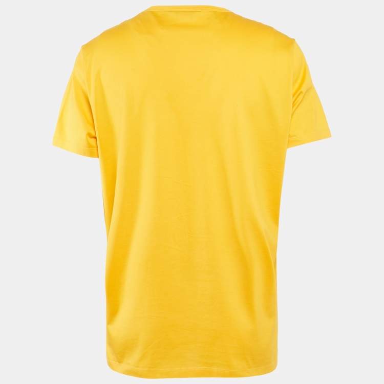 Pre Owned Moncler Yellow Printed Jersey Crew Neck T-Shirt M