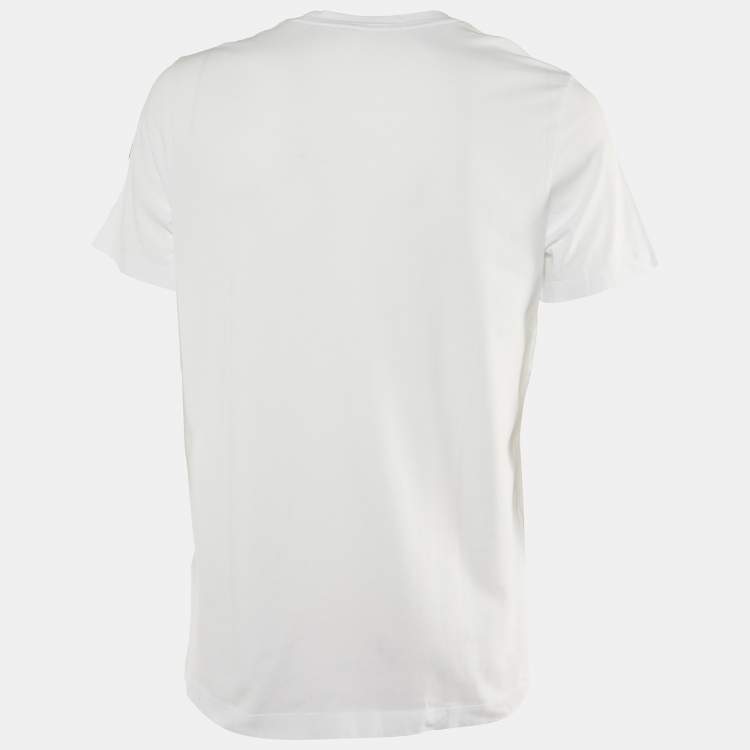 Pre Owned Moncler White Cotton Logo Patch Detail T-Shirt M