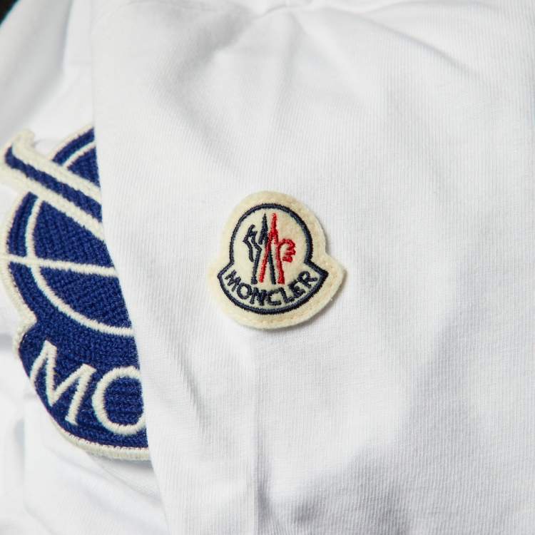 Pre Owned Moncler White Cotton Logo Patch Detail T-Shirt M