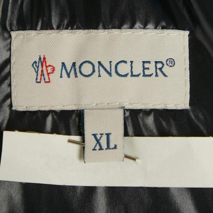 Pre Owned Moncler Navy Blue Wool & Synthetic Logo Patch Hooded Down Vest XL