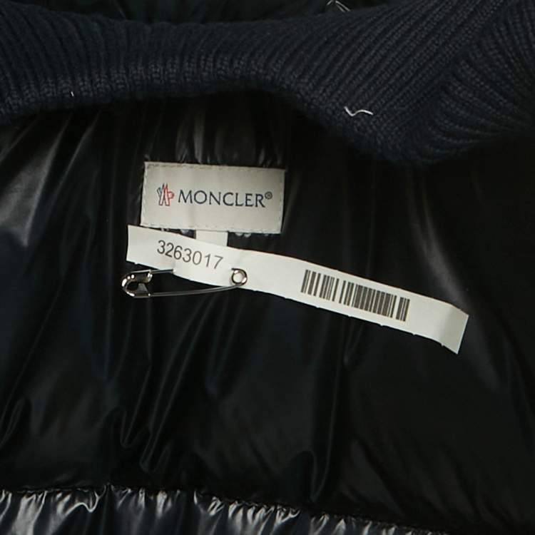 Pre Owned Moncler Navy Blue Wool & Synthetic Logo Patch Hooded Down Vest XL