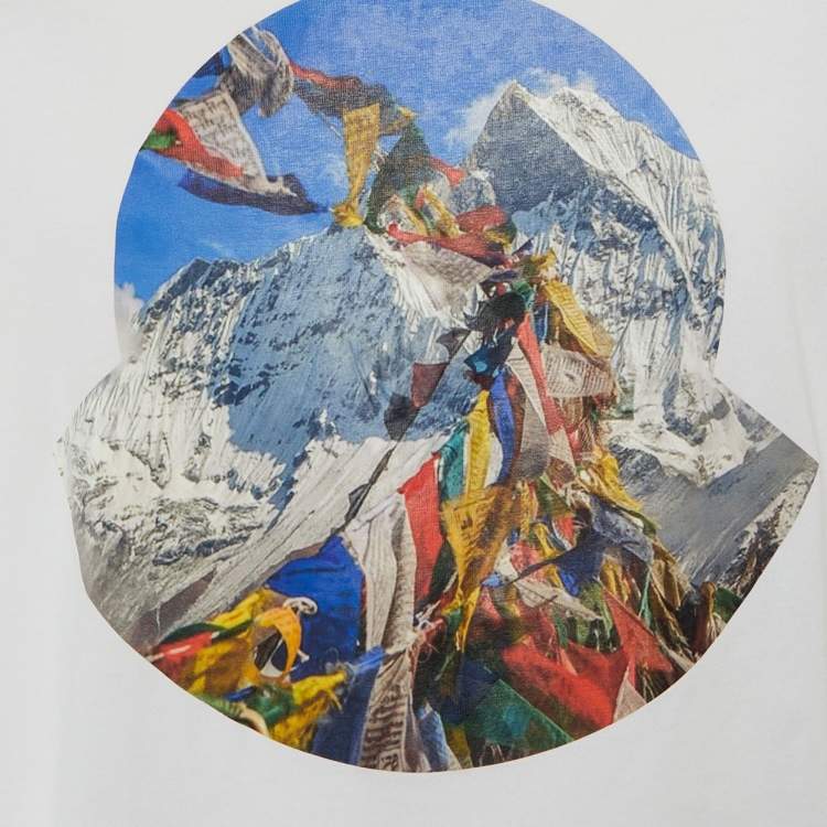 Pre Owned Moncler White Tibetan Flags Print Cotton Crew Neck T-Shirt L