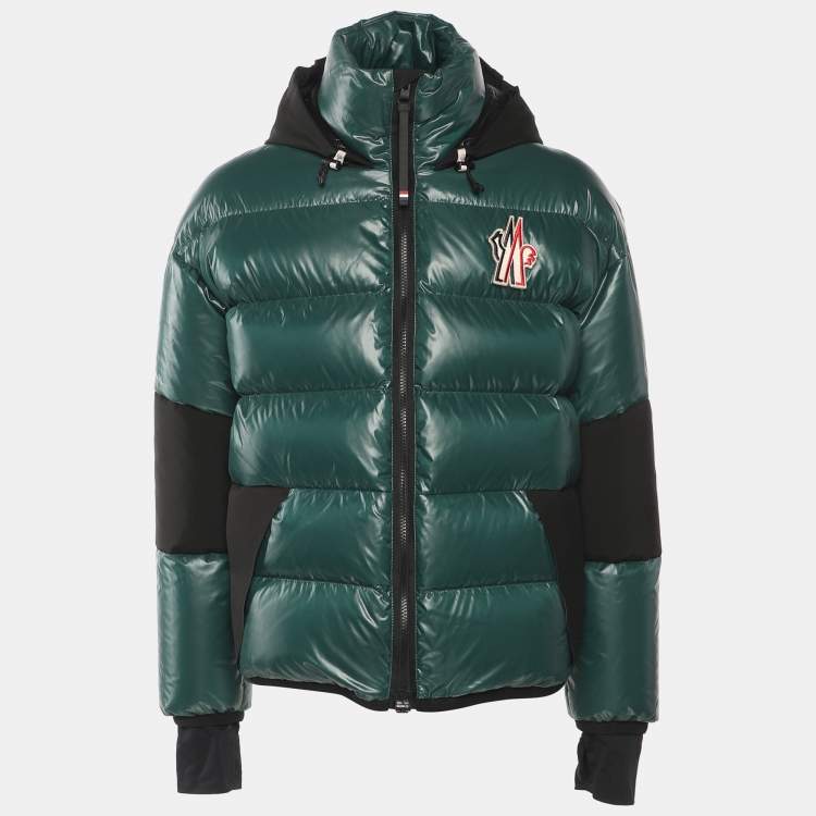 Pre Owned Moncler Green/Black Nylon Quilted Hooded Puffer Jacket M