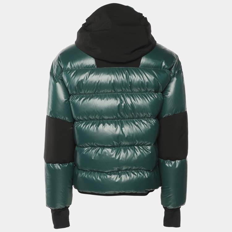 Pre Owned Moncler Green/Black Nylon Quilted Hooded Puffer Jacket M