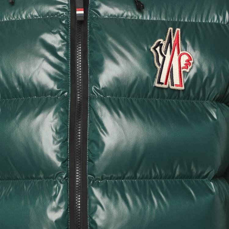 Pre Owned Moncler Green/Black Nylon Quilted Hooded Puffer Jacket M
