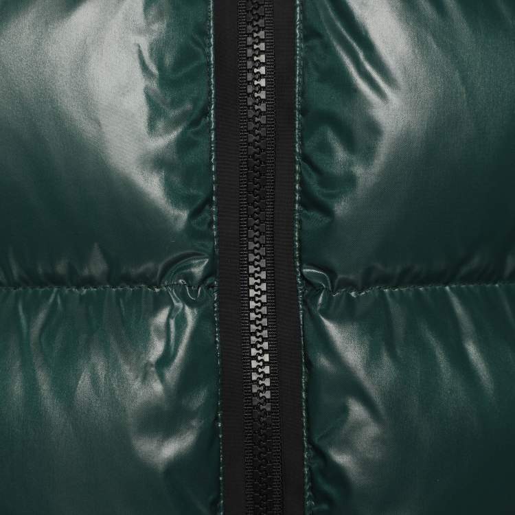 Pre Owned Moncler Green/Black Nylon Quilted Hooded Puffer Jacket M