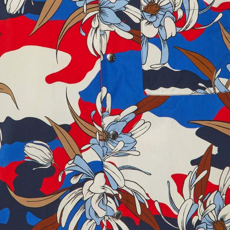 مملوكة مسبقًا قميص مونكلير قطن بطبعة زهور متعددة الألوان بياقة معسكر مقاس متوسط (ميديم)