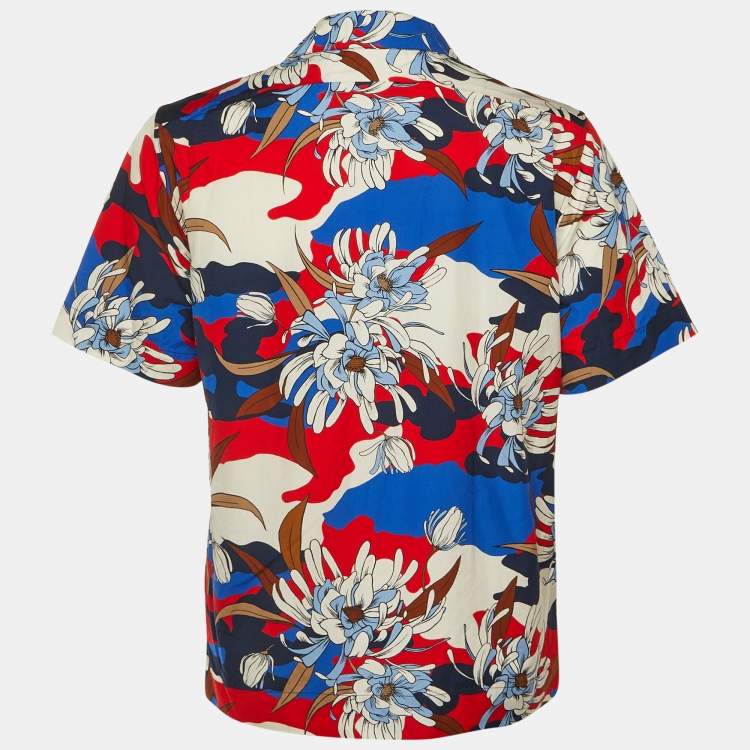 مملوكة مسبقًا قميص مونكلير قطن بطبعة زهور متعددة الألوان بياقة معسكر مقاس متوسط (ميديم)