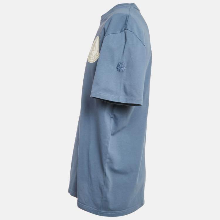 Pre Owned تي شيرت مونكلر أزرق جيرسي شعار بكسلي جيرسي كرو مقاس كبير (لارج)