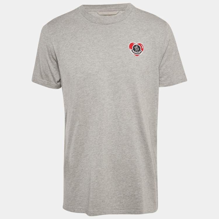 Pre Owned Moncler Grey Logo Applique Jersey T-Shirt L