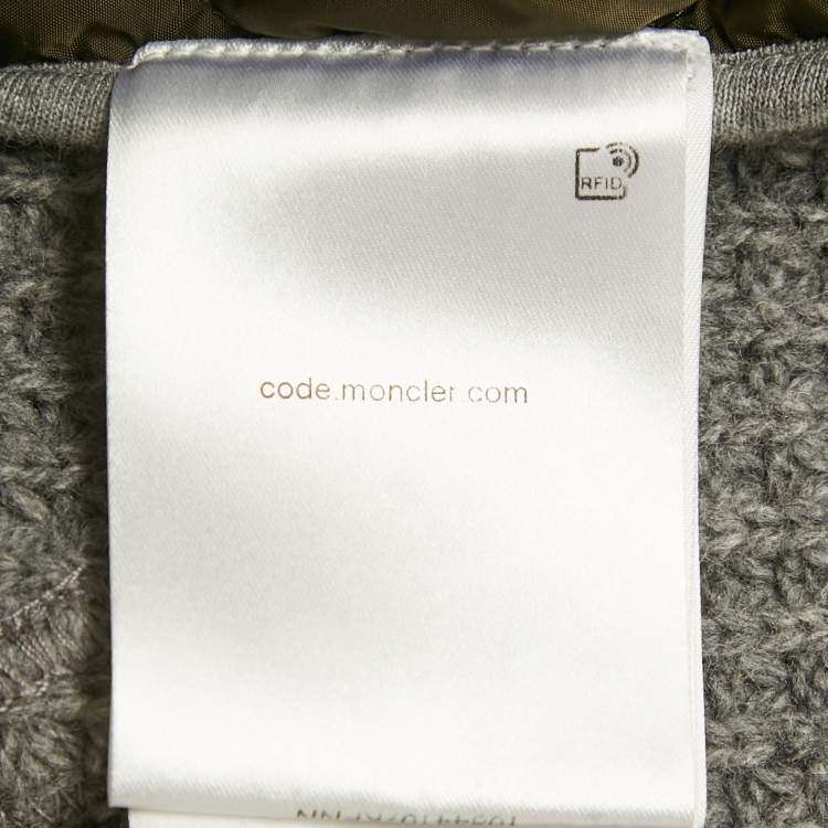 Pre Owned Moncler Grey  Rib Knit and Nylon Hooded Jacket L