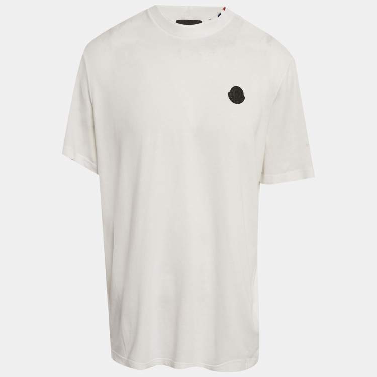 Pre Owned Moncler Blue Pixelated Logo Jersey Crewneck T-Shirt L