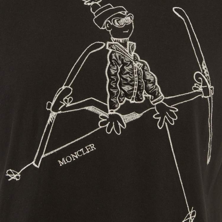 مملوكة مسبقًا تي شيرت مونكلير أسود مطرز متزلج جيرسي مقاس كبير - لارج