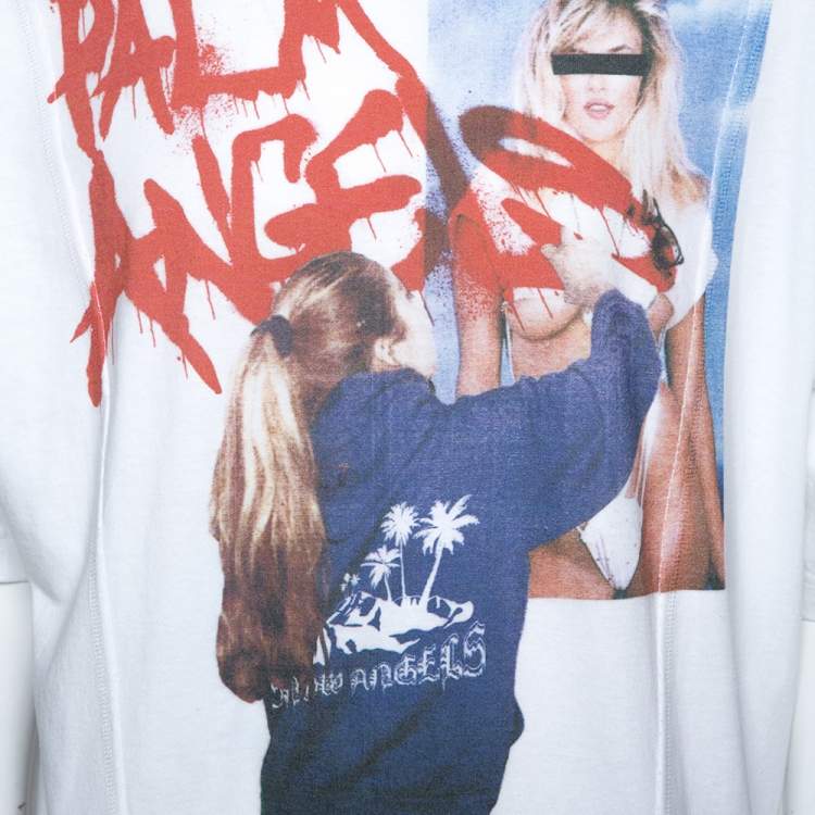 Pre Owned Moncler X Palm Angels White Graphic Print Cotton T-Shirt M