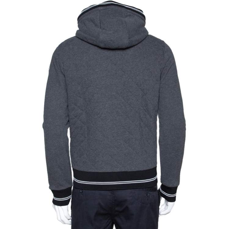 Pre Owned Moncler Grey Diamond Quilted Cotton Zip Front Hoodie L