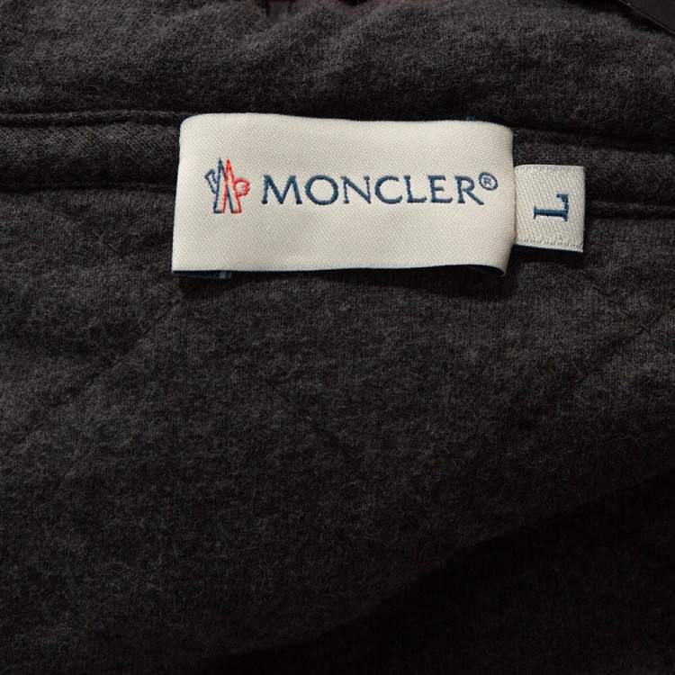 Pre Owned Moncler Grey Diamond Quilted Cotton Zip Front Hoodie L