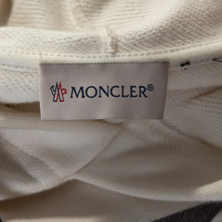 Pre Owned Moncler White Knit Genius X Craig Green Logo Print Hoodie L