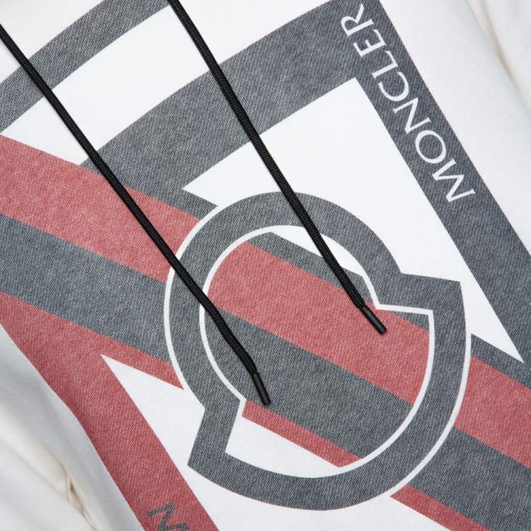Pre Owned Moncler White Knit Genius X Craig Green Logo Print Hoodie L