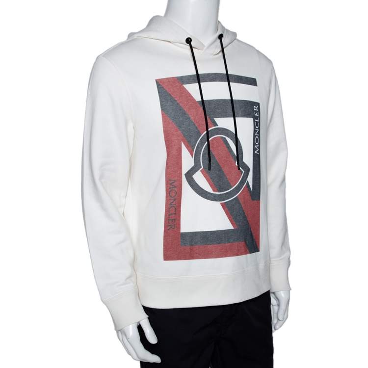 Pre Owned Moncler White Knit Genius X Craig Green Logo Print Hoodie L