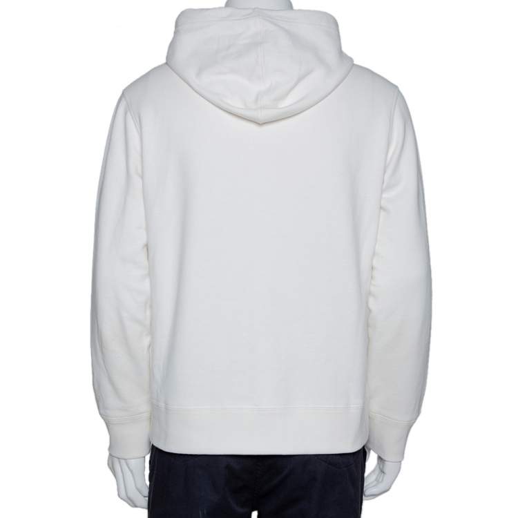 Pre Owned Moncler White Knit Genius X Craig Green Logo Print Hoodie L