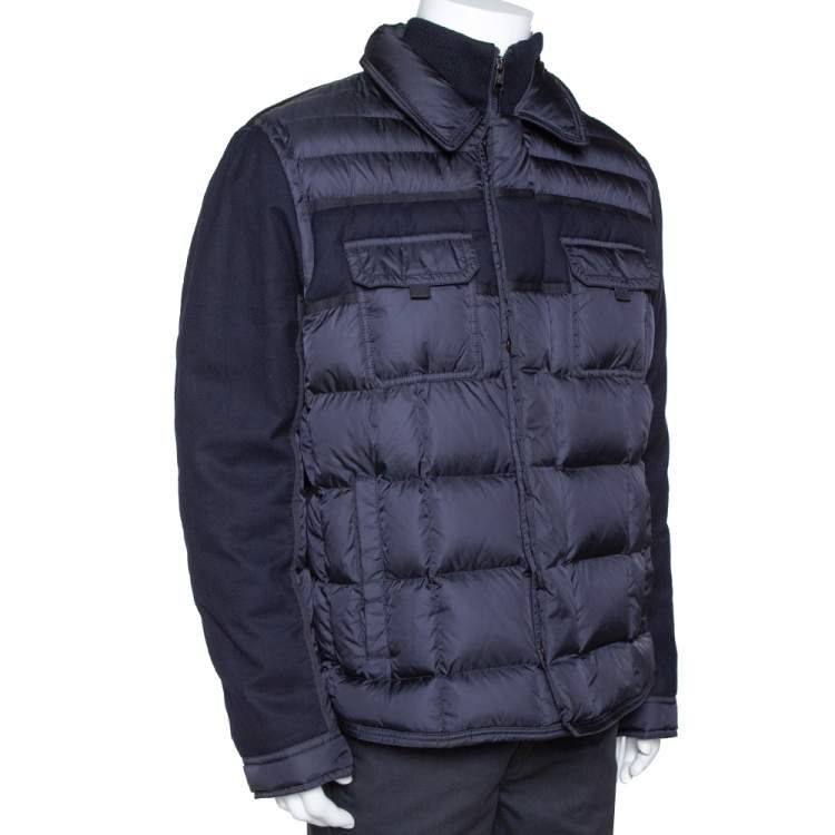 Moncler Navy Blue Down Quilted Wool Trim Blais Jacket 4XL Moncler 