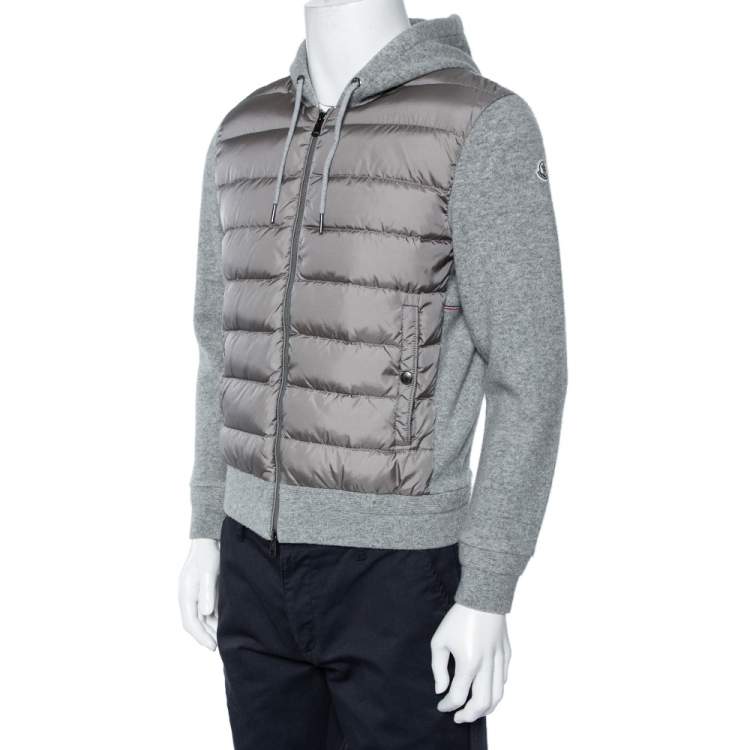 مملوكة مسبقًا Moncler Grey Wool & Quilted Synthetic Zip Front Hooded Maglia Jacket M