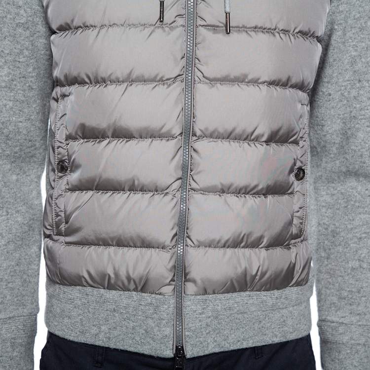 مملوكة مسبقًا Moncler Grey Wool & Quilted Synthetic Zip Front Hooded Maglia Jacket M