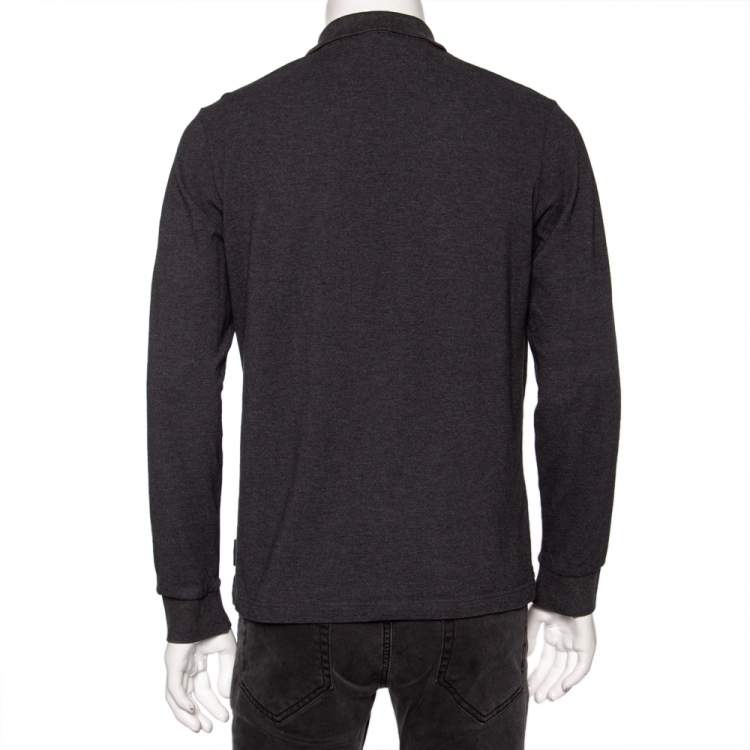 Pre Owned Moncler Grey Cotton Pique Long Sleeve Polo T-Shirt XL