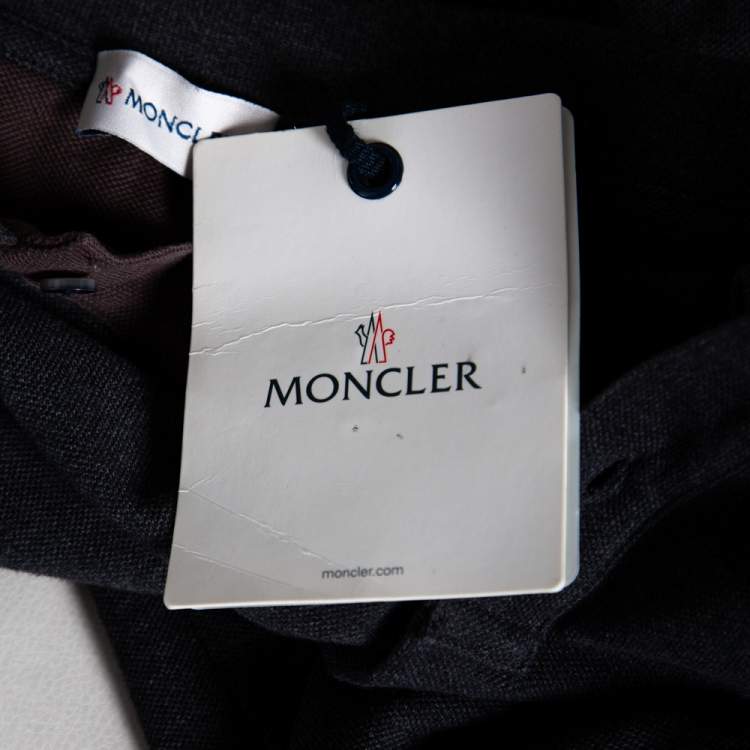 Pre Owned Moncler Grey Cotton Pique Long Sleeve Polo T-Shirt XL