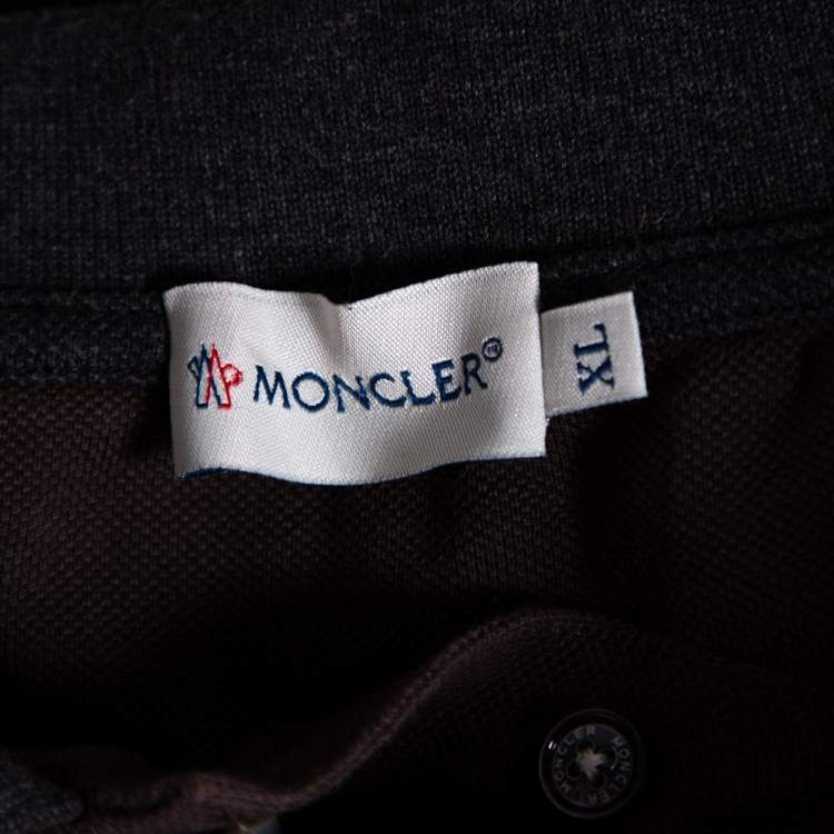 Pre Owned Moncler Grey Cotton Pique Long Sleeve Polo T-Shirt XL