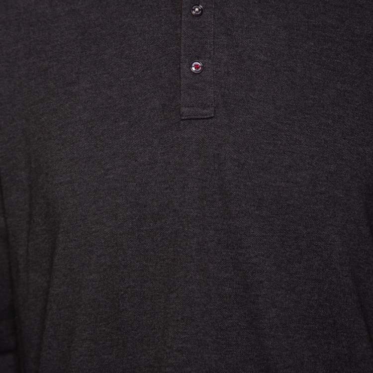 Pre Owned Moncler Grey Cotton Pique Long Sleeve Polo T-Shirt XL