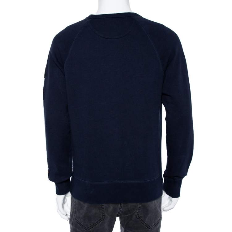 مملوكة مسبقًا Moncler Navy Blue Cotton Logo Applique Detailed Crewneck Sweatshirt XL