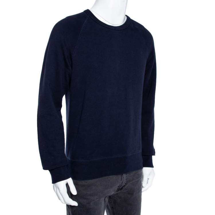مملوكة مسبقًا Moncler Navy Blue Cotton Logo Applique Detailed Crewneck Sweatshirt XL