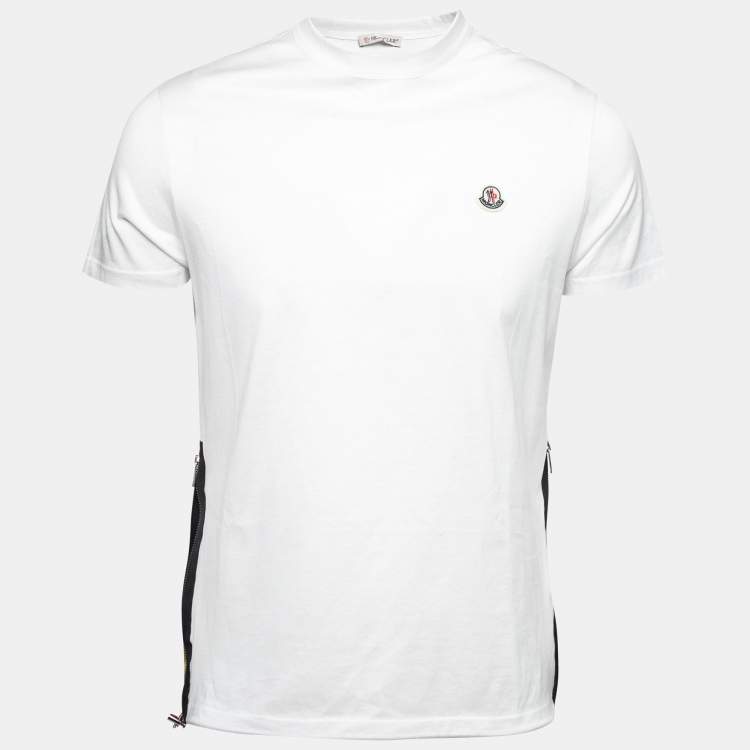 Moncler White Cotton Side Zipper Detailed Crew Neck T-Shirt S
