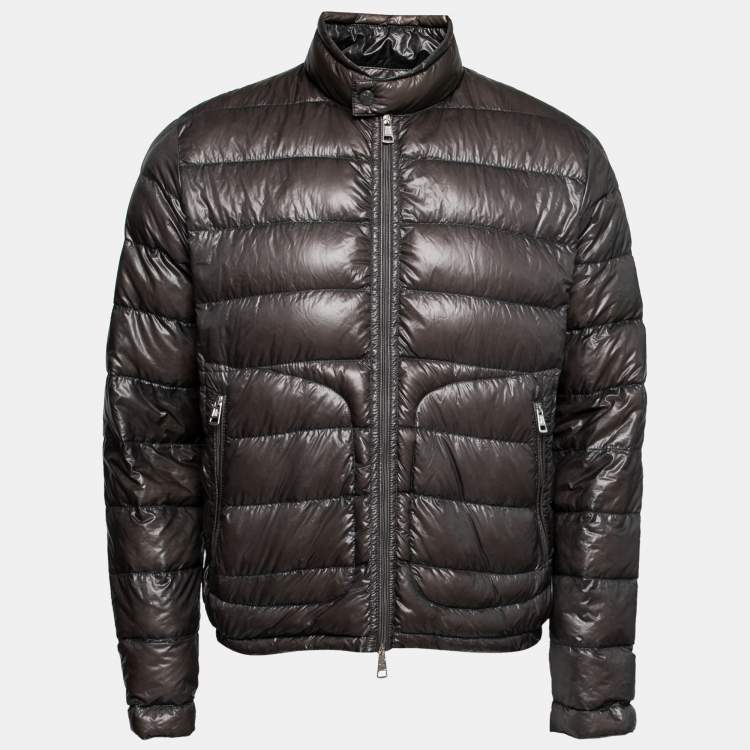 Pre Owned Moncler Grey Quilted Synthetic Zip Front Jacket M
