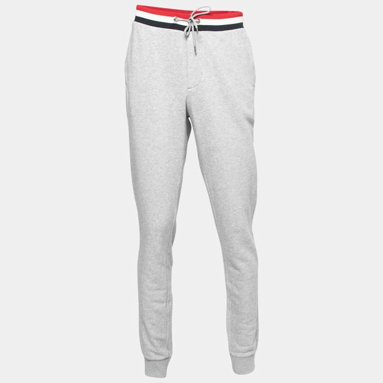 Pre Owned Moncler Grey Cotton Rib Knit Trimmed Joggers XXL