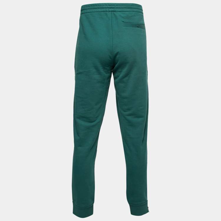 Pre Owned Moncler Green Cotton Logo Patch Side Zip Joggers XL