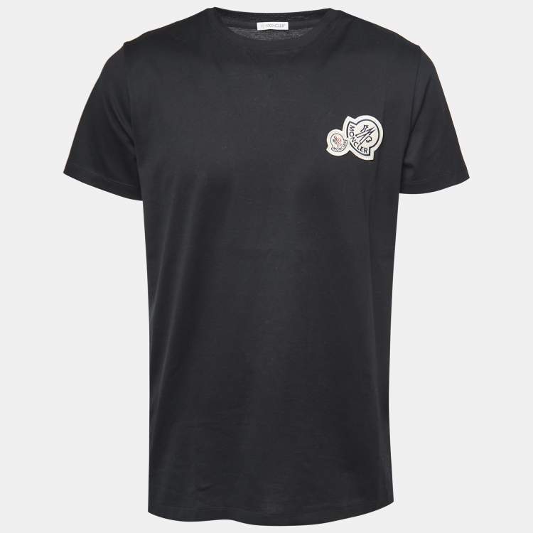 Pre Owned Moncler Black Cotton Logo Patch Detail Crewneck T-Shirt L