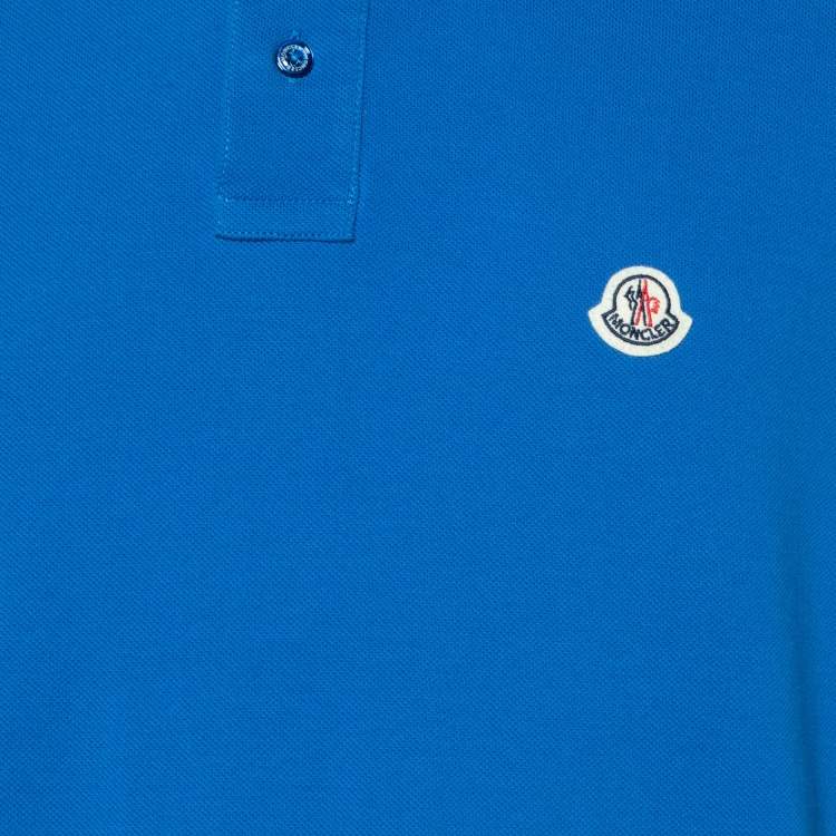 Pre Owned Moncler Blue Cotton Pique Logo Trim Polo T-Shirt XXL