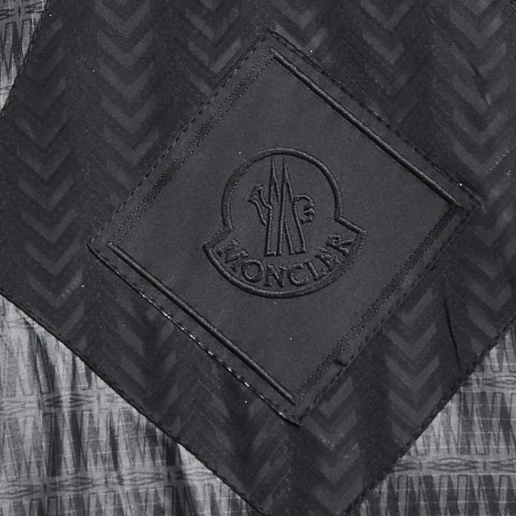 Pre Owned Moncler Black Chevron Patterned Synthetic Hooded Puffer Jacket 