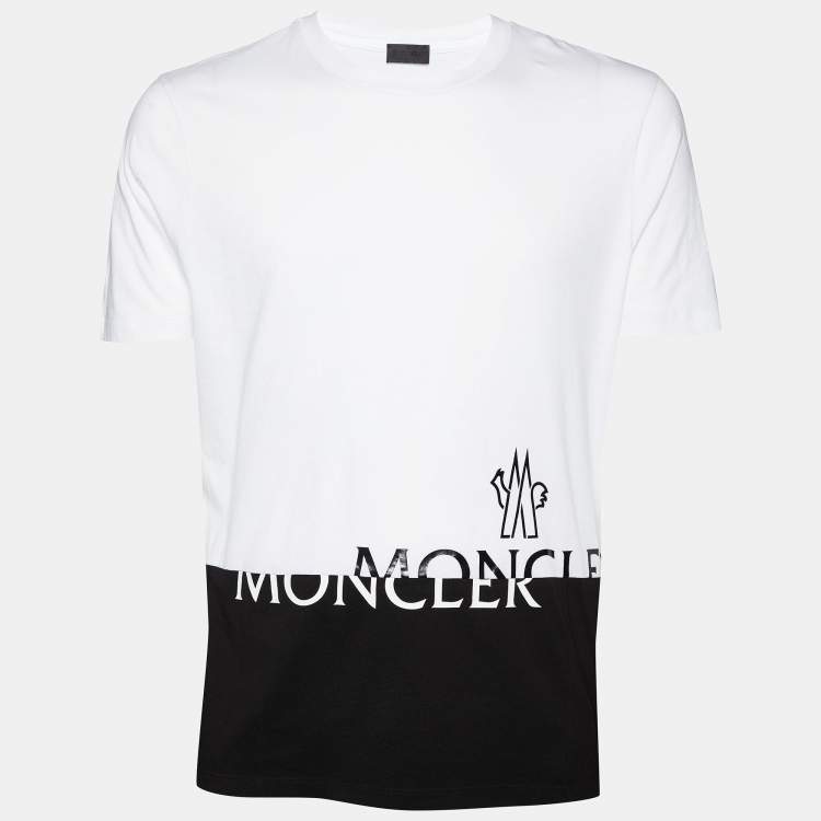 Pre Owned Moncler Monochrome Logo Printed cotton Knit Crewneck T-Shirt M