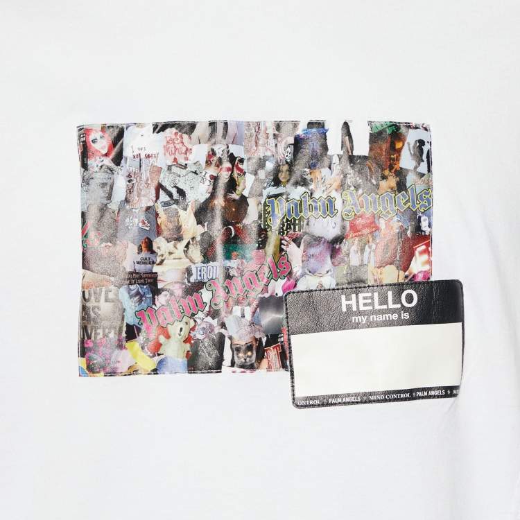 Pre Owned Moncler 8 Palm Angels White Collage Applique Cotton Crew Neck T-Shirt L