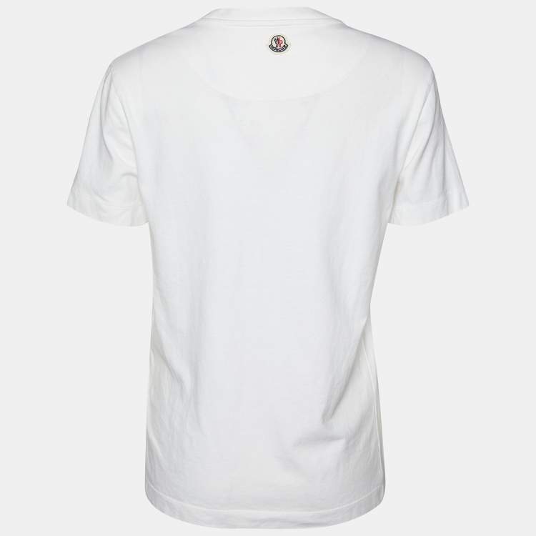 Pre Owned Moncler White Cototn Knit pocket Detail Crewneck T-Shirt S