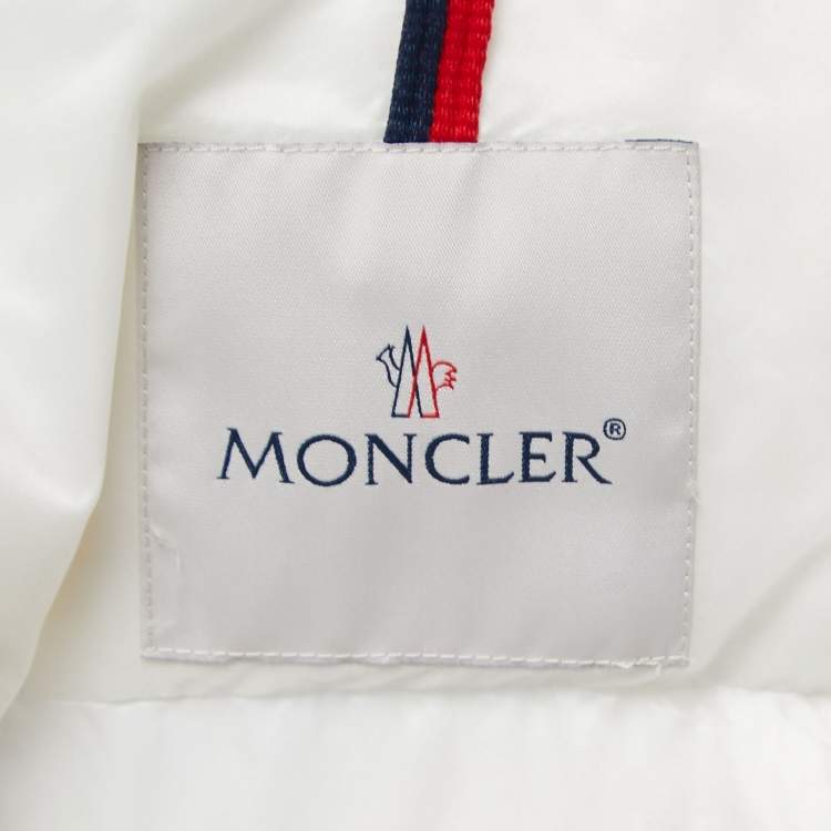 Pre Owned Moncler White Synthetic Zip Front Hooded Down Jacket L 