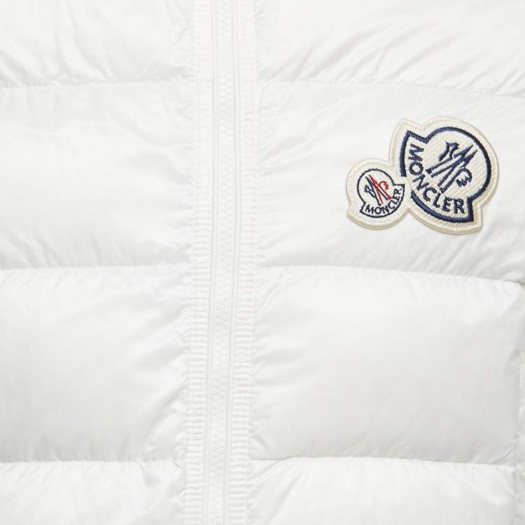 Pre Owned Moncler White Synthetic Zip Front Hooded Down Jacket L 