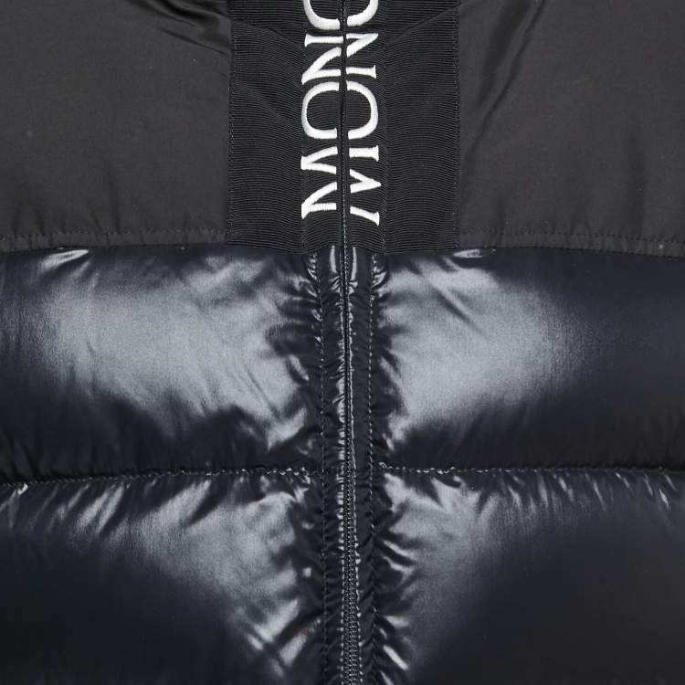 Pre Owned Moncler Black Synthetic Zip Front Down Jacket L