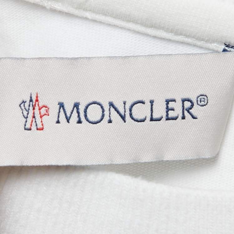 Pre Owned Moncler White/Yellow Print Cotton Crew Neck Half Sleeve T-Shirt XS