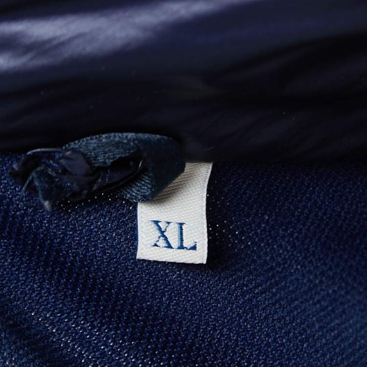 Pre Owned Moncler Navy Blue Striped Logo Patch Zip Up Jacket XL